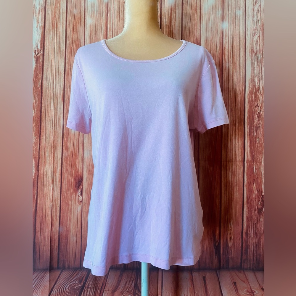 Women's XL Blouse White Stag Light Pink Short Sleeves U Neck 100% Cotton Soft
